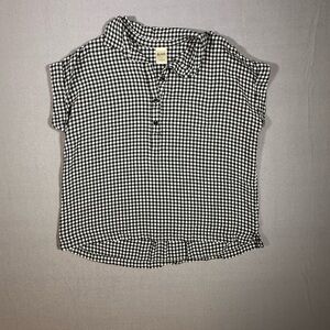 Blair Shirt Women's Medium Black White Gingham Pullover Top Buttons Short Sleeve